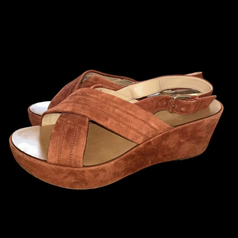 J. Crew Marcie  Rust Suede Strappy Wedge Open Toe Platform Heels Sandals Sz 9.5